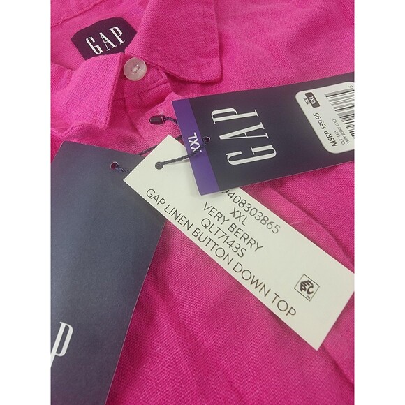 GAP Shirt Womens 2XL Pink Very Berry Linen Button Down Top Long Sleeve Plus NEW - Picture 6 of 11